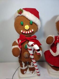 SEE VIDEO Vintage Telco Gingerbread Couple Boy Girl Animated Christmas Figures