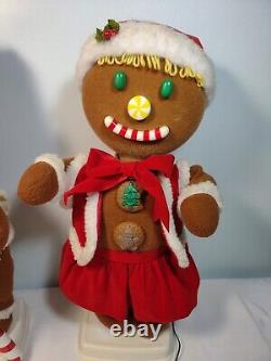 SEE VIDEO Vintage Telco Gingerbread Couple Boy Girl Animated Christmas Figures