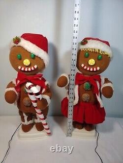 SEE VIDEO Vintage Telco Gingerbread Couple Boy Girl Animated Christmas Figures