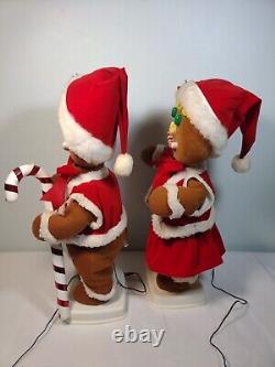 SEE VIDEO Vintage Telco Gingerbread Couple Boy Girl Animated Christmas Figures