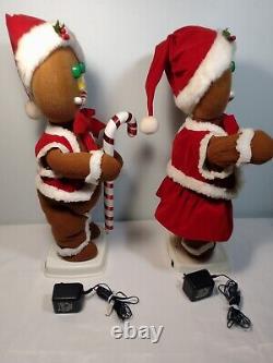 SEE VIDEO Vintage Telco Gingerbread Couple Boy Girl Animated Christmas Figures