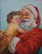 Santa Claus & Child 1950s Original Oil Painting