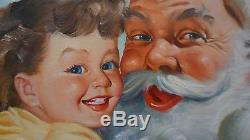 Santa Claus & Child 1950s original oil painting