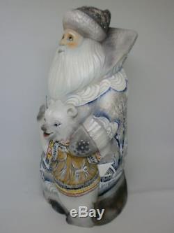 Santa Claus Christmas Bear Cub Mishk Carved Hand Painted Russian Ded Moroz