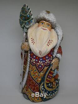 Santa Claus Christmas Gift Sack Wooden Carved Hand Painted Russian Ded Moroz