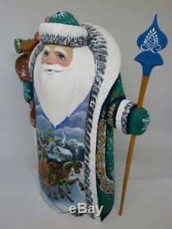Santa Claus Christmas Gifts Sack Troika Carved Hand Painted Russian Ded Moroz