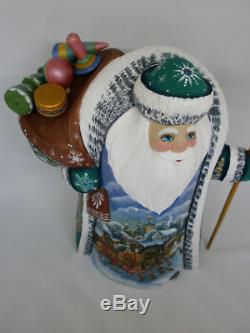 Santa Claus Christmas Gifts Sack Troika Carved Hand Painted Russian Ded Moroz