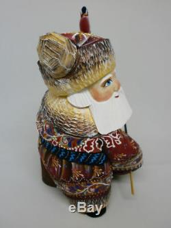 Santa Claus Christmas Musician ontrabass Carved Hand Painted Russian Ded Moroz