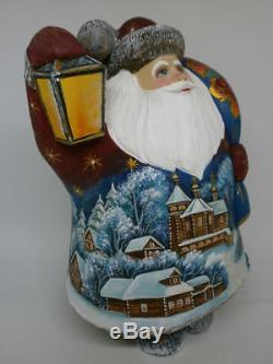 Santa Claus Christmas Sack Gifts Lantern Carved Hand Painted Russian Ded Moroz