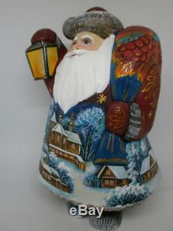 Santa Claus Christmas Sack Gifts Lantern Carved Hand Painted Russian Ded Moroz