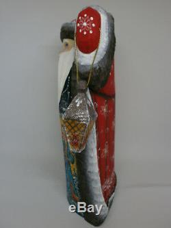 Santa Claus Christmas Sack Lantern Light Carved Hand Painted Russian Ded Moroz