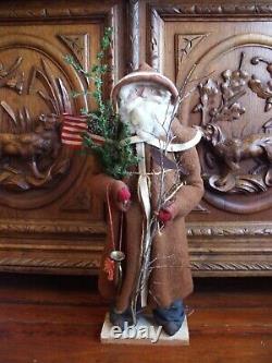 Santa Claus Christmas Soft Sculpture Doll Patriotic Flag Tree Artist Made OOAK