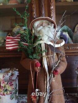 Santa Claus Christmas Soft Sculpture Doll Patriotic Flag Tree Artist Made OOAK