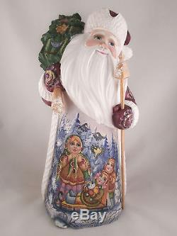Santa Claus Christmas Tree Children Wooden Carved Hand Painted Russian Ded Moroz