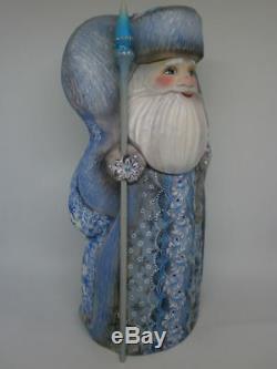 Santa Claus Christmas Tree Wooden Carved Hand Painted Russian Ded Moroz