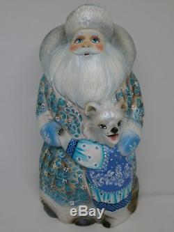 Santa Claus Christmas Xmas Bear Cub Mishka Carved Hand Painted Russian Ded Moroz