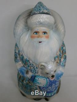 Santa Claus Christmas Xmas Bear Cub Mishka Carved Hand Painted Russian Ded Moroz