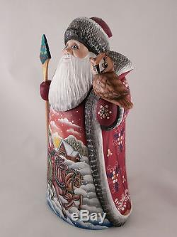 Santa Claus Eagle Owl Christmas Troika Carved Hand Painted Russian Ded Moroz