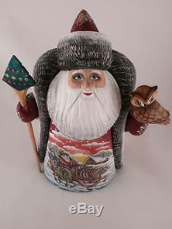 Santa Claus Eagle Owl Christmas Troika Carved Hand Painted Russian Ded Moroz