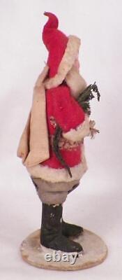 Santa Claus Figure Christmas Decoration Celluloid Face Cloth Wire Vintage #51