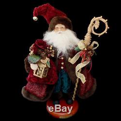 Santa Claus Figure / Hand-crafted Porcelain / Sheepskin Beard / Golden Accents