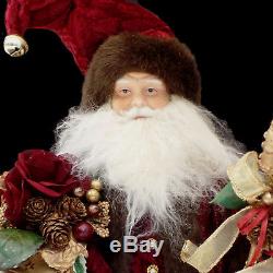 Santa Claus Figure / Hand-crafted Porcelain / Sheepskin Beard / Golden Accents