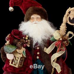 Santa Claus Figure / Hand-crafted Porcelain / Sheepskin Beard / Golden Accents