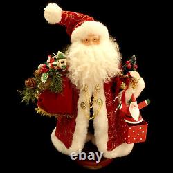 Santa Claus Figure & Jack-in-box / Porcelain / Wood Base / Real Sheepskin Beard