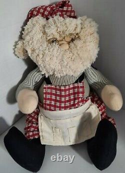 Santa Claus Figure Stuffed Cloth Carpenter Apron Tool Belt Movable Joints Yarn