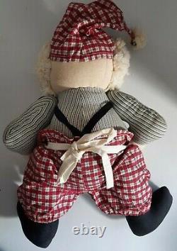 Santa Claus Figure Stuffed Cloth Carpenter Apron Tool Belt Movable Joints Yarn