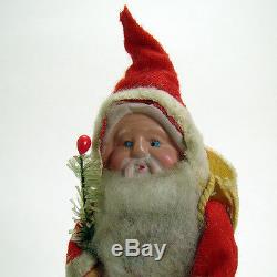 Santa Claus Figure in Felt Suit with Feather Tree Sprig
