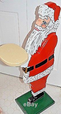 Santa Claus Figurine W Display Butler Tray Wood 33 Tall