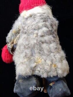 Santa Claus Folk Art Christmas Figure Belsnickle Stick Rustic Primitive Wool