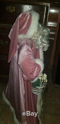 Santa Claus Free Standing 30 Tall Porcelain Face & Hands Pink Coat withFur Trim