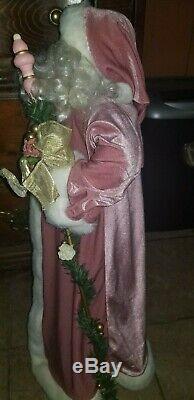 Santa Claus Free Standing 30 Tall Porcelain Face & Hands Pink Coat withFur Trim