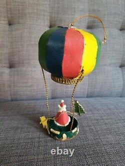 Santa Claus Hot Air Balloon Figure Ornament Christmas with Tree Bear Metal Wire