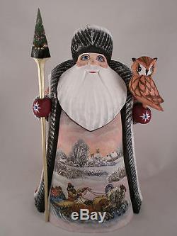 Santa Claus Owl Christmas Troika Carved Hand Painted Russian Ded Moroz
