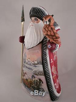 Santa Claus Owl Christmas Troika Carved Hand Painted Russian Ded Moroz