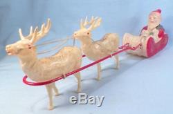 Santa Claus & Reindeer Christmas Decoration Celluloid Vintage Nice Condition #1