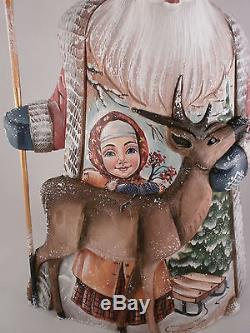 Santa Claus Reindeer Girl Christmas Wooden Carved Hand Painted Russian Ded Moroz