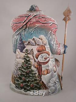 Santa Claus Reindeer Girl Christmas Wooden Carved Hand Painted Russian Ded Moroz