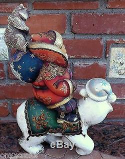 Santa Claus Riding Polar Bear. Hand Carved and Hand Painted in Russia. Large