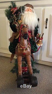 Santa Claus Rocking Horse 28 X 24 Toys Christmas Decorations Bells 2003 Display