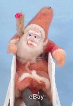Santa Claus & Sleigh Tree Christmas Decoration Cotton Cardboard Japan Vintage #2