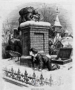 Santa Claus With Pipe Climbing Down Chimney Thomas Nast