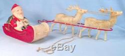 Santa Claus on Sleigh Christmas Decoration Celluloid Toy Vintage