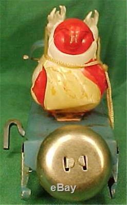 Santa Claus on Sleigh Windup Toy Celluloid Christmas Reindeer Bell Works Vintage