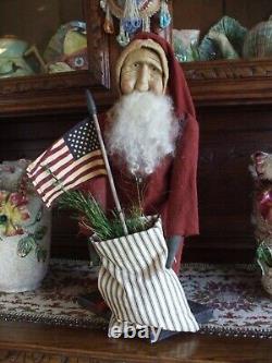 Santa Claus w Flag Arnetts Country Store Artist Made Stacee Droit Patriotic