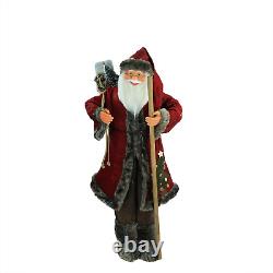 Santa Claus with Walking Stick Standing Christmas Figure, 48, Red and Brown