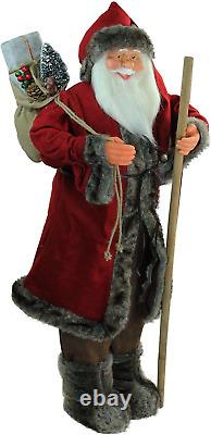 Santa Claus with Walking Stick Standing Christmas Figure, 48, Red and Brown